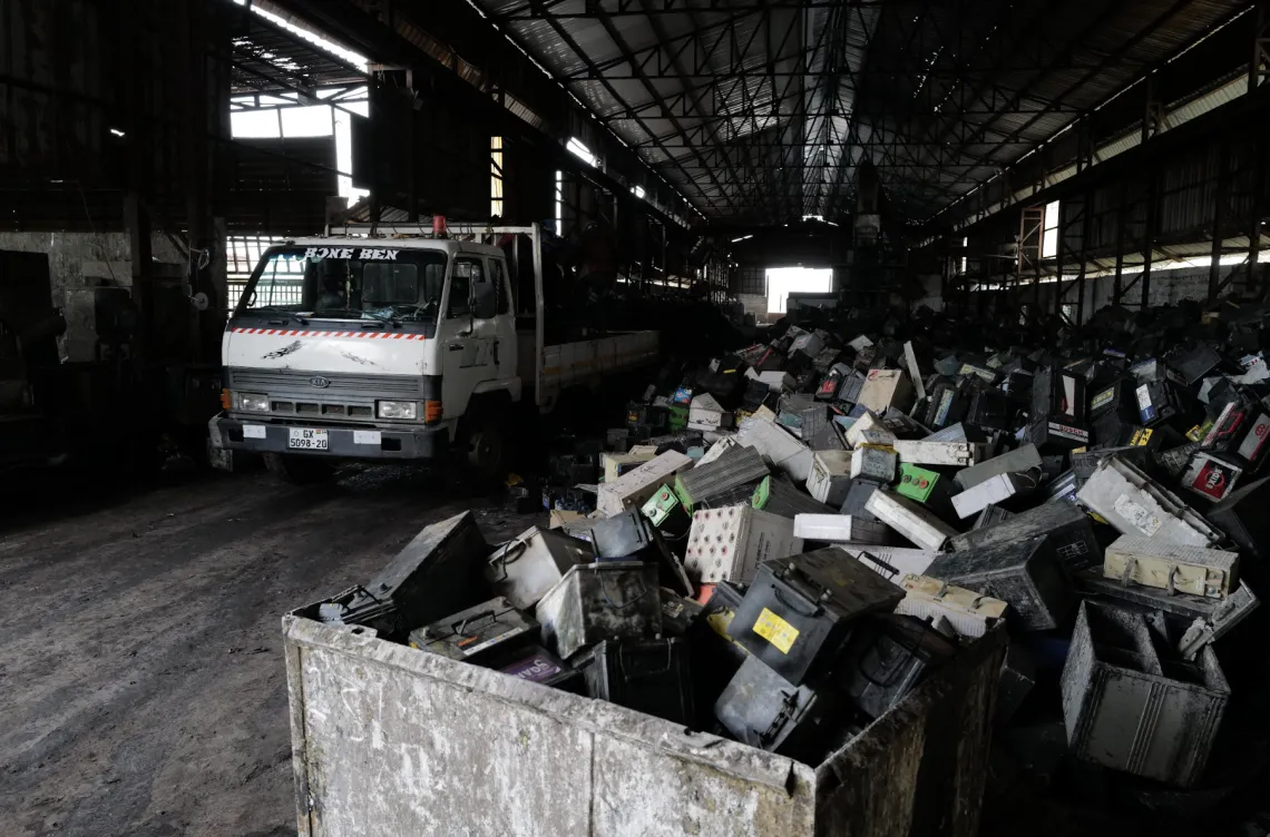 Empty shells of lead batteries at the recycling plant