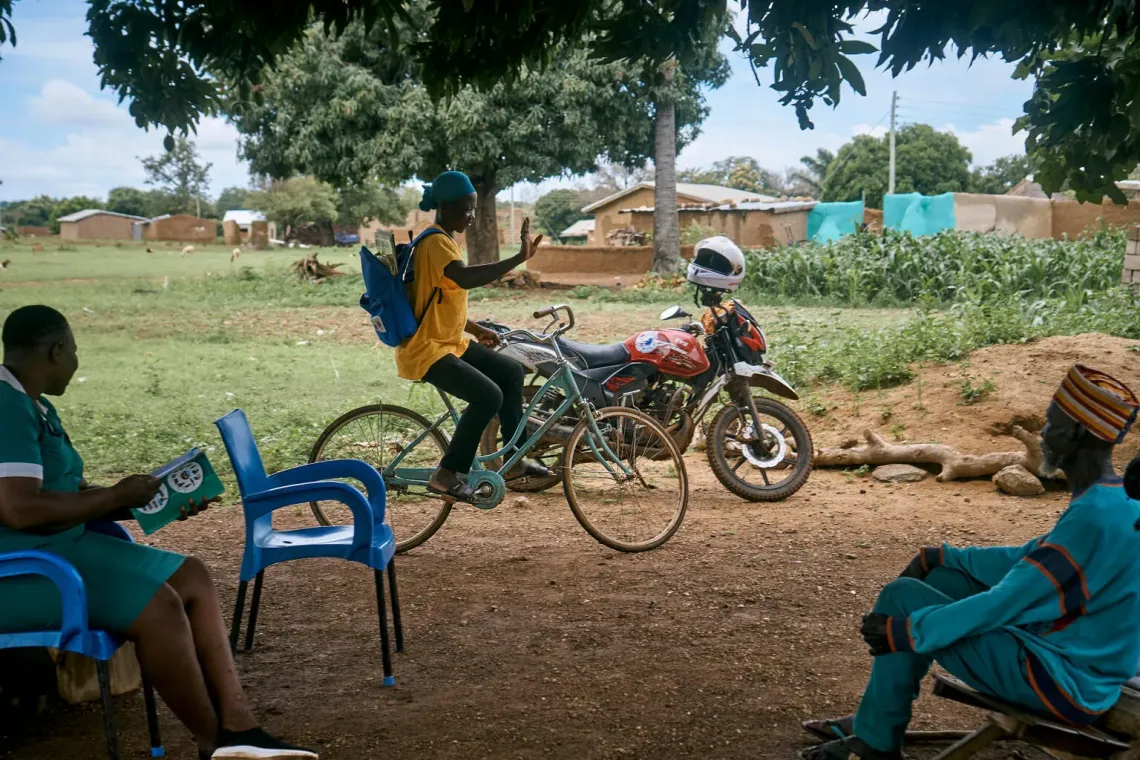 In Gundoug, Upper East Ghana, community health volunteer Aida Bugre visits a pregnant woman with the local nurse - reflecting the collaboration between frontline workers and health professionals under the UNICEF and KOICA CHPS+ Project to bring essential.