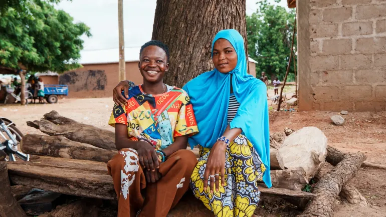 Two adolescent girls in Bugya Kura, North East Region, during a UNICEF Ghana programme-learning visit.