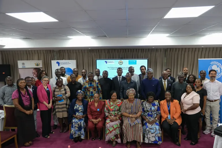 UNICEF staff, ACEPA staff and Members of Parliament pose for a group photo during 'The Parliamentary Caucus on Children' in Accra, Ghana.