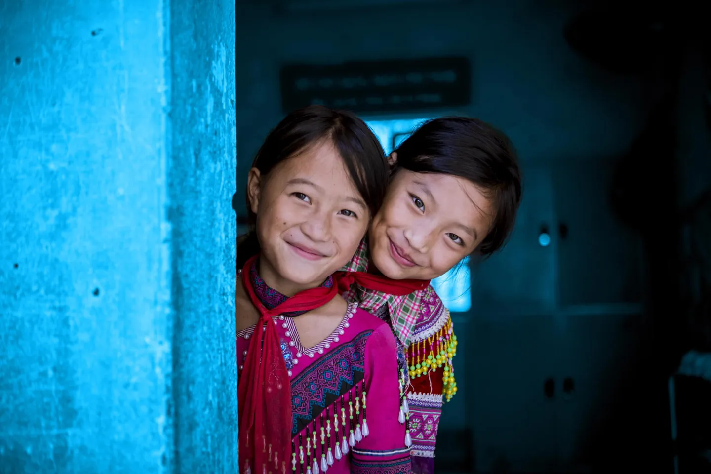 From left to right, Giang Thi Ly (class 4A), Ma Thi Do (class 4A) sharing room #4 at Sin Cheng semi boarding ethnic lower secondary school.