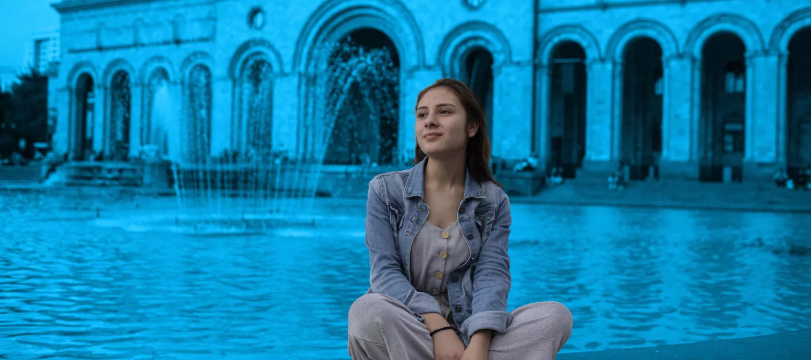Mariam Papoyan, 17, at the Republic Square, in Yerevan, Armenia. Mariam has been advocating to improve the quality of education in Armenia.