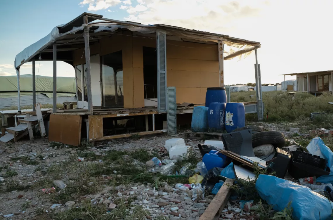 The shack where Christina and Polixeni live with their family in Tsairia Roma Camp.