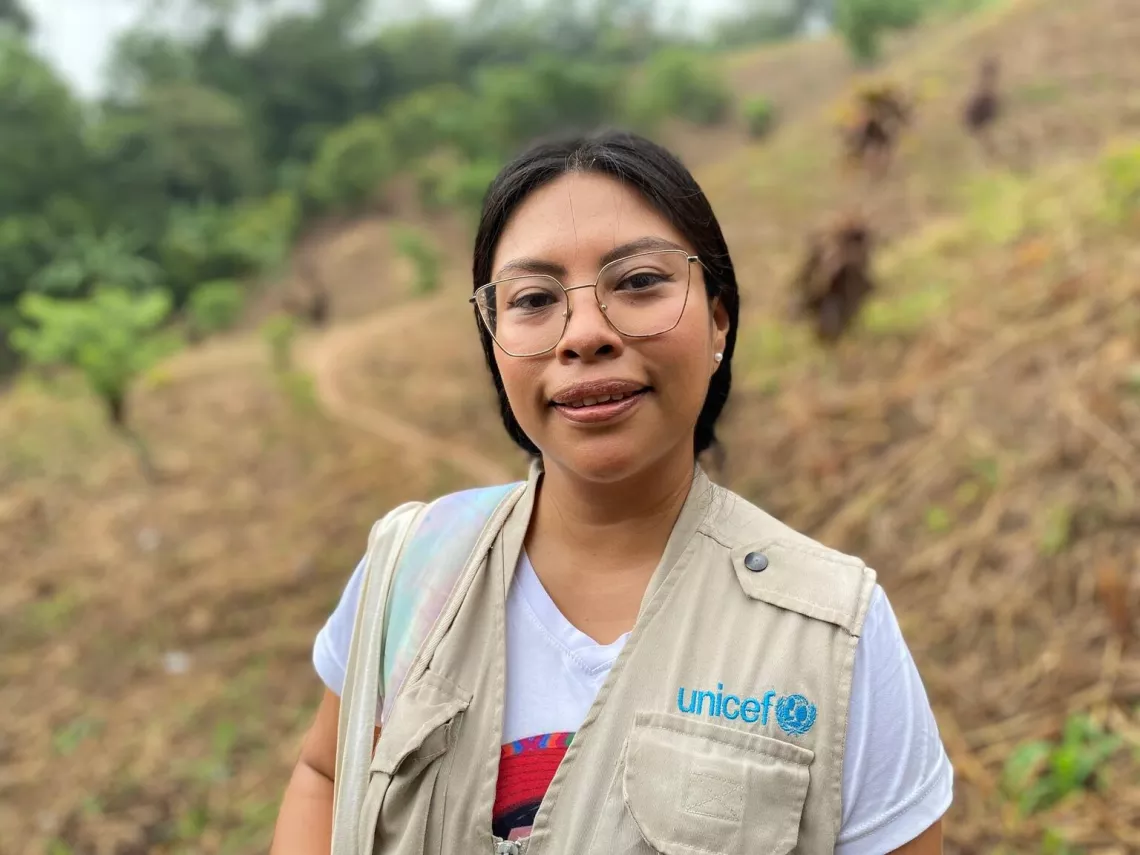 Andrea Beatriz Calisto, a child psychologist specializing in sexual abuse, with children a community prevention workshop in La Tinta, northern Guatemala. 