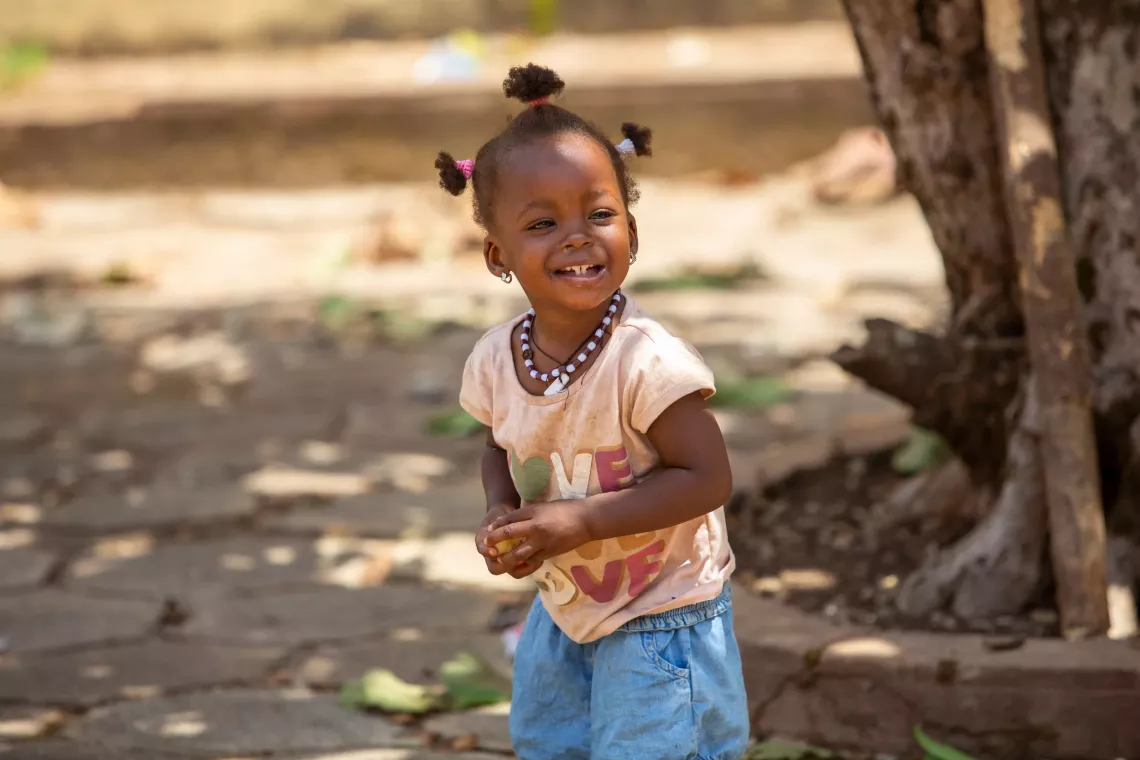 Fatoumata Camara, 14 months old, daughter of Bountouraby Camara, a role model mother in Koba, Guinea. 