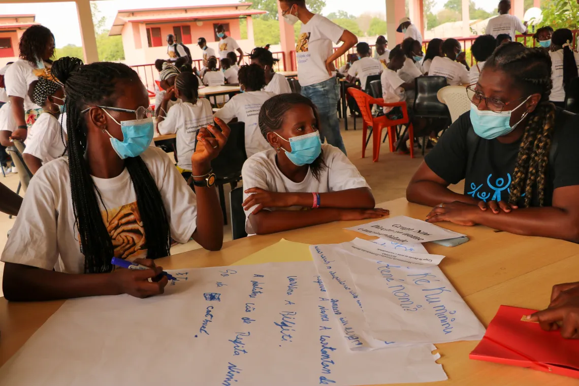 Group discussion on the right to a name and nationality with UNICEF Education Specialist Lucy Monteiro.