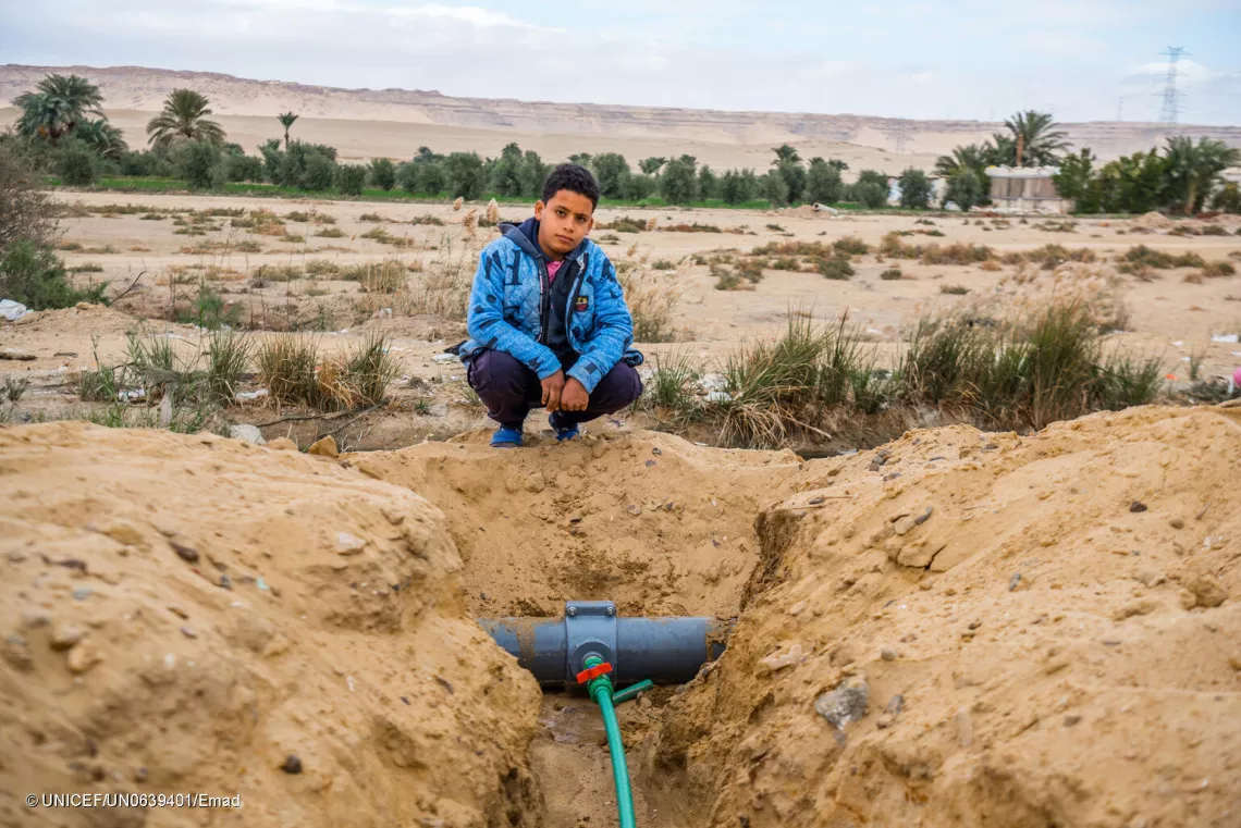 hildren of a deprived village in Fayoum governorate (Upper Egypt) are celebrating the set up of water connections