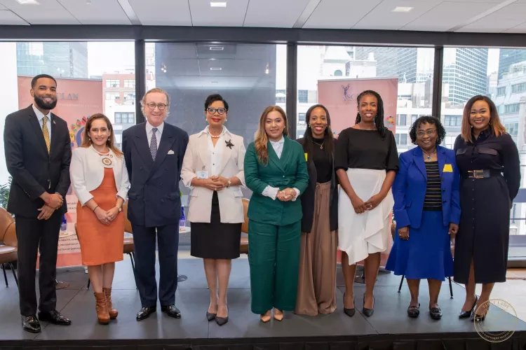 UNICEF Representative Nicolas Pron, UNICEF Suriname Communications Officer Mahogany Neede, First Lady of the Republic of Suriname, Her Excellency Mellisa Santokhi-Seenacherry with Spouses of CARICOM Leaders Action Network (SCLAN) in New York