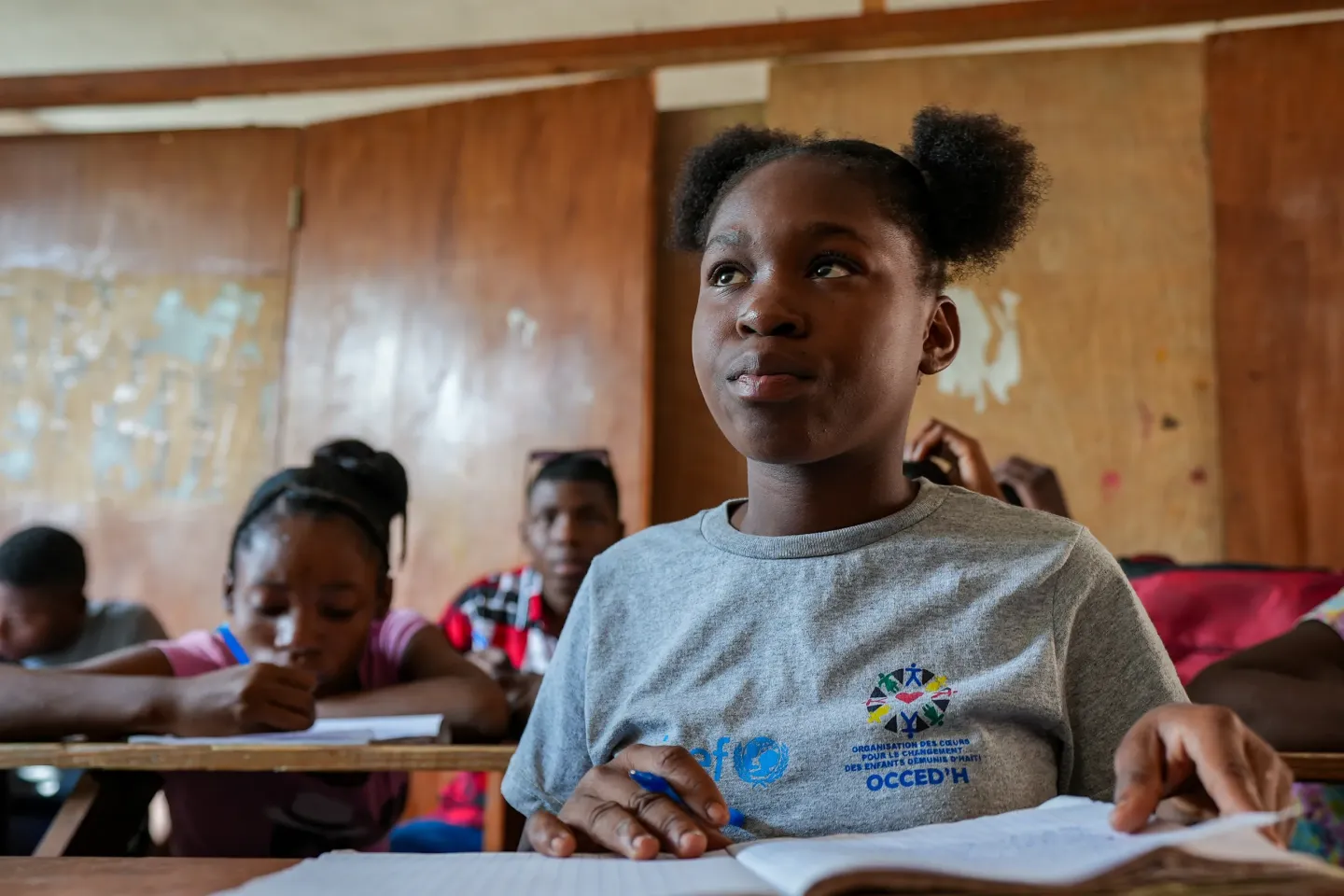 A young girl in a classroom