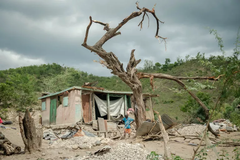 A damaged home in Bassin Bleu.