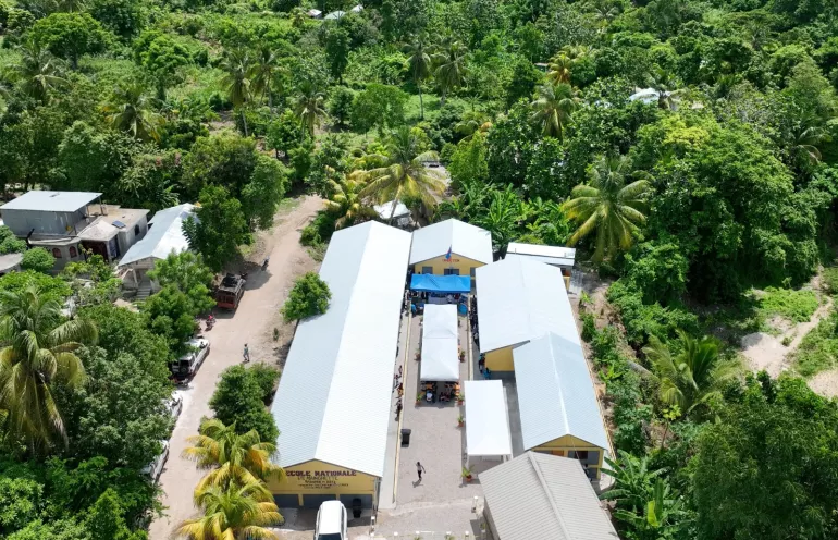 View from above of the Maingrette national school, Aquin, Haiti. 