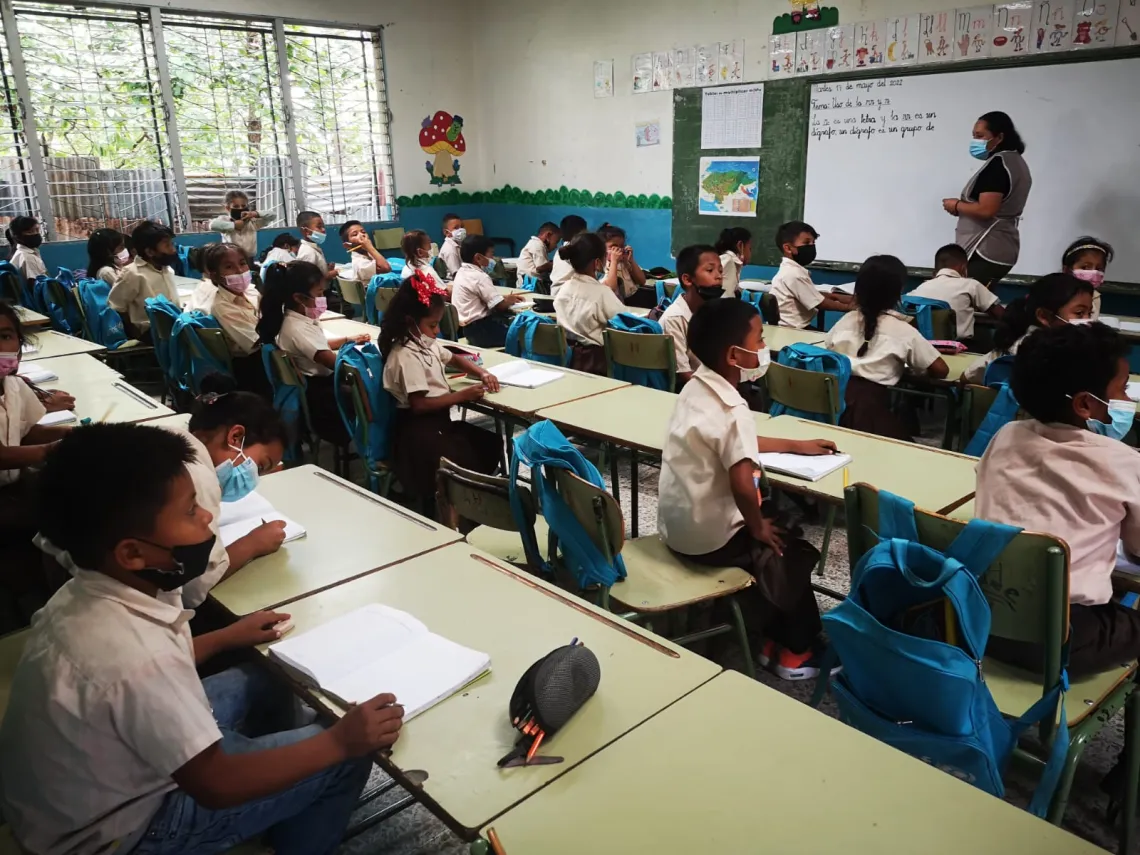 Children in classrooms during pandemic in Honduras
