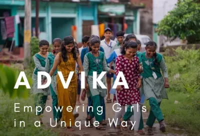 The Advika group make their way through their village to the Anganwadi Centre