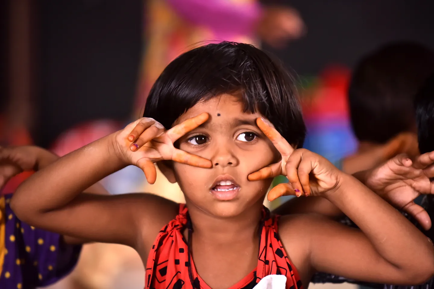Children doing fun activity at Anganwadi Center-Ist, Cheriyal Village, Mandal - Kandi, District Sangareddy, Telangana.