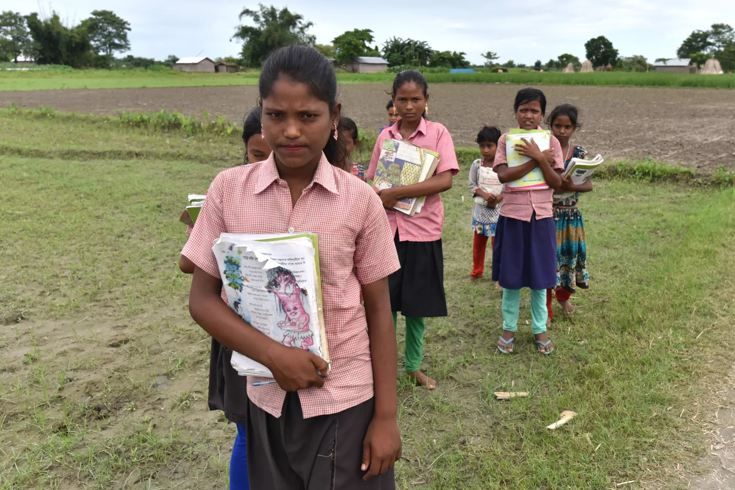 Health officials on their way to perform immunization program in a temporary health camp in Sand bar (Char area) near Tezpur Town.