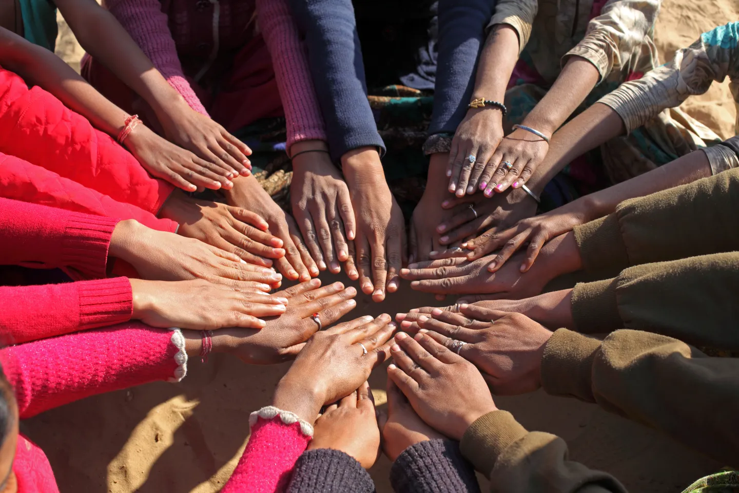 Adolescent girls pledge an oath at the AGG meeting as part of the Laado program initiative, Lakhasar village, Sri Dungargarh block, Bikaner district, Rajasthan, India.