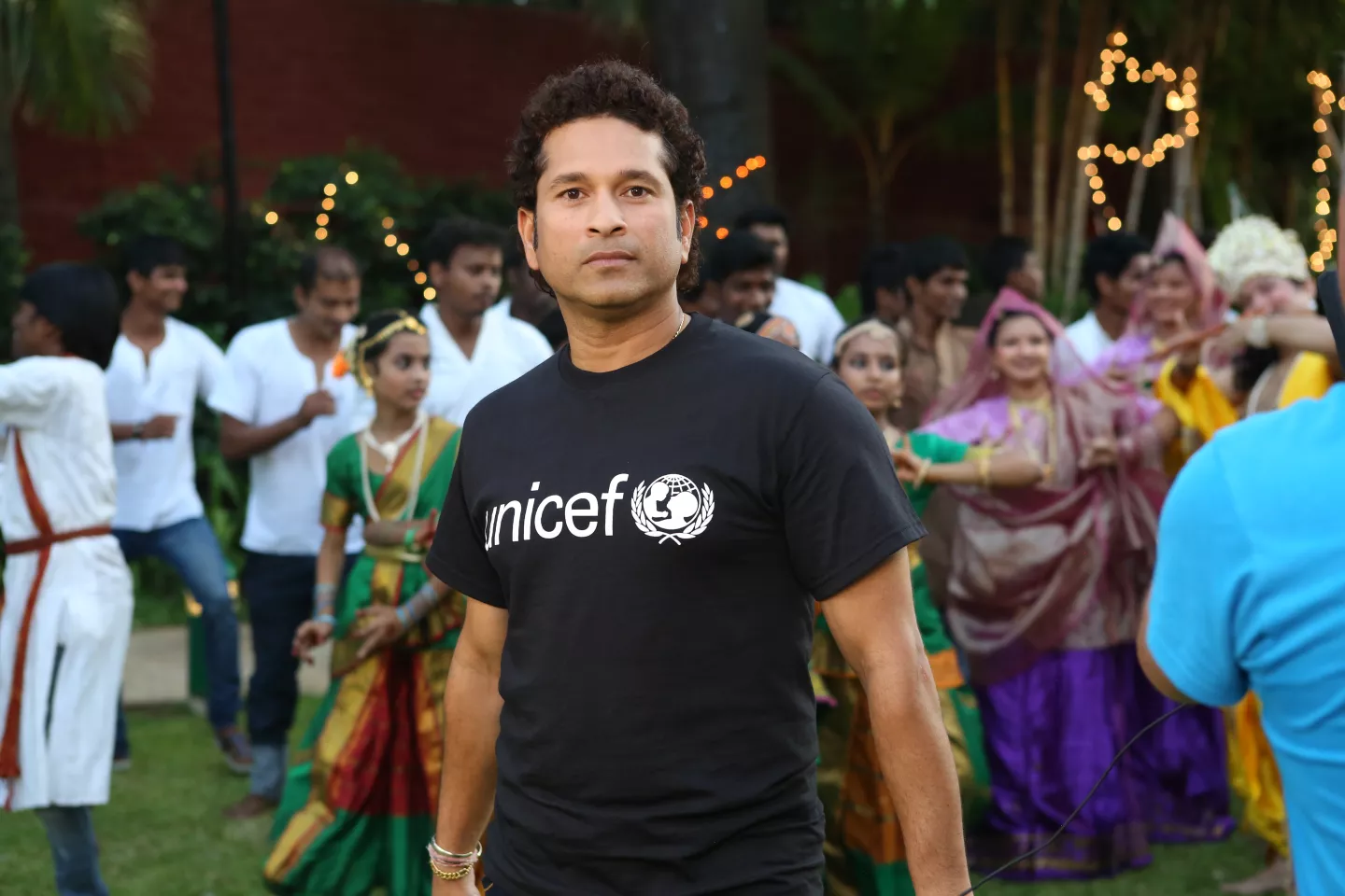 UNICEF Ambassador for South Asia, Sachin Tendulkar in Mumbai during filming for the Commonwealth Games opening ceremony.