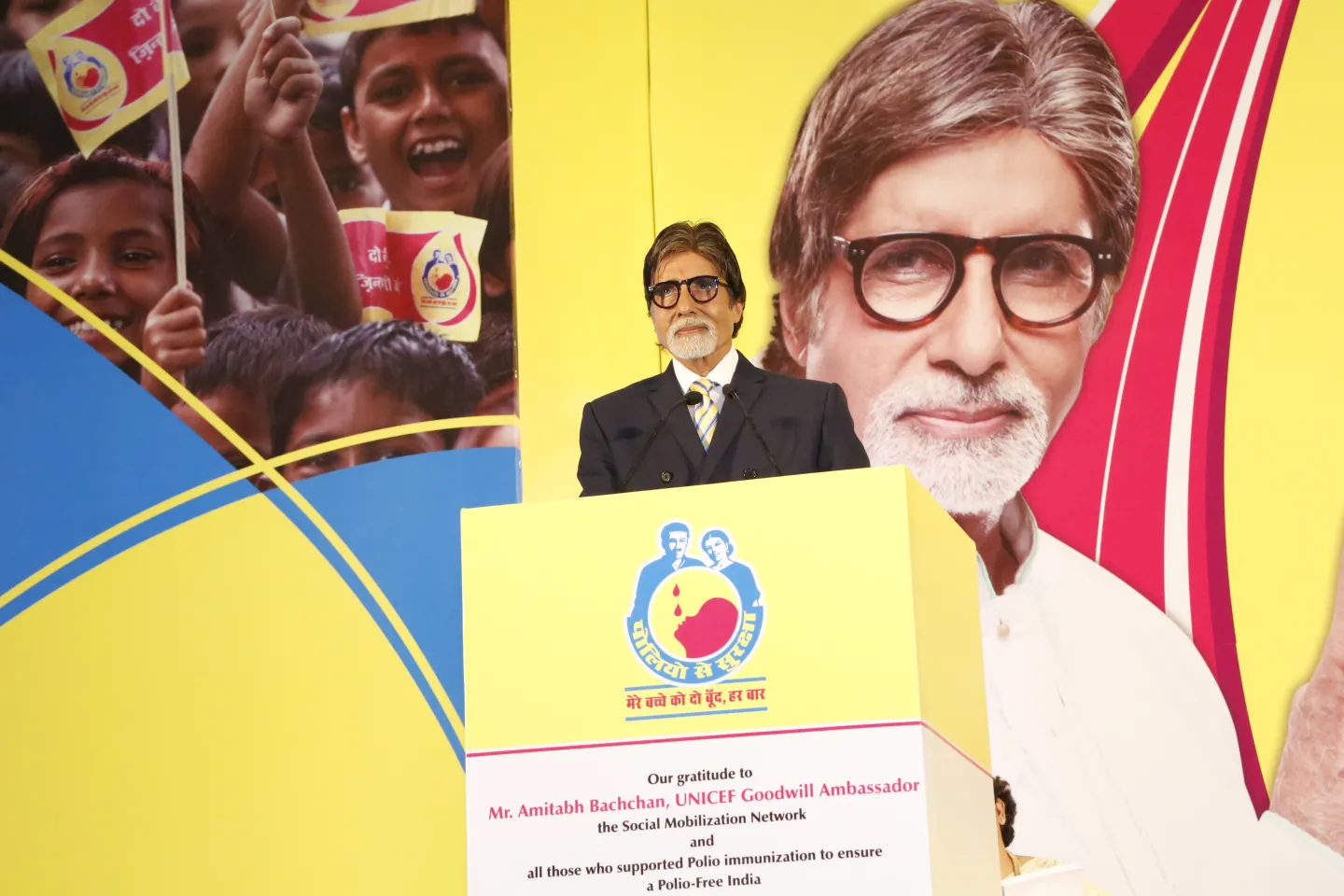 To mark India's landmark achievement of being certified polio-free, UNICEF celebrated with megastar Amitabh Bachchan who as the UNICEF Goodwill Ambassador for Polio, has played a critical role in mobilizing mass support for India's polio immunization campaign.