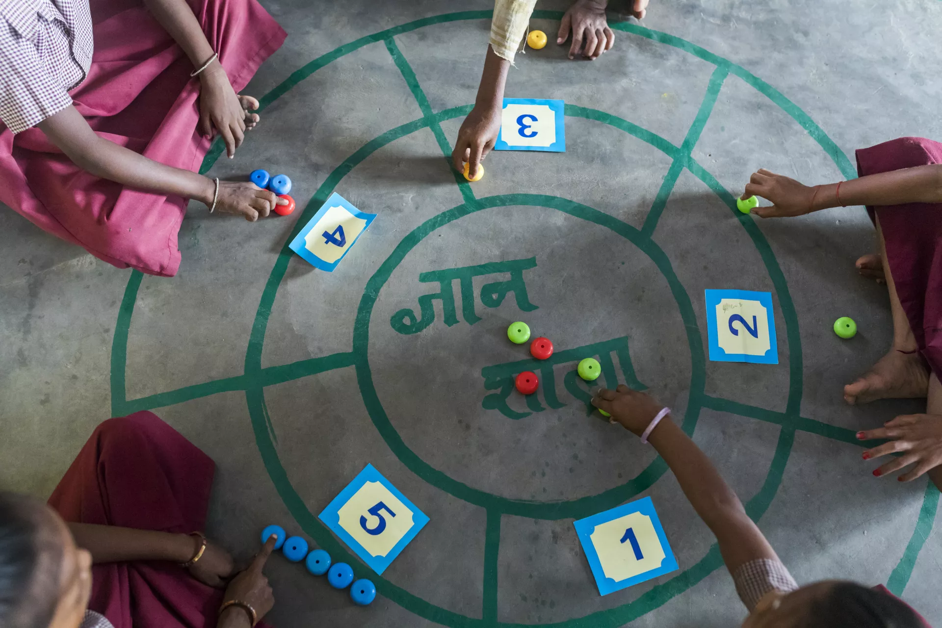 Children during an activity at an Anaganwadi center in Cherki, Bihar. 