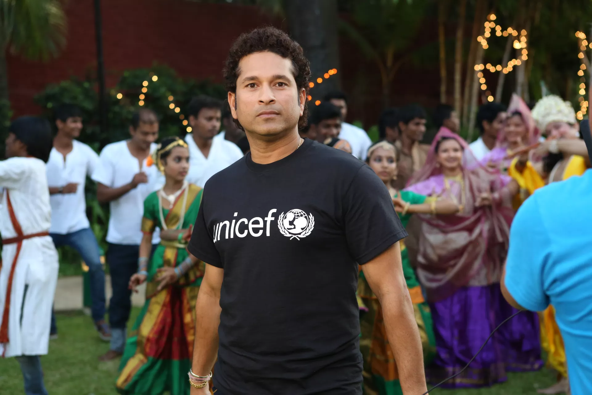 UNICEF Ambassador for South Asia, Sachin Tendulkar in Mumbai during filming for the Commonwealth Games opening ceremony.