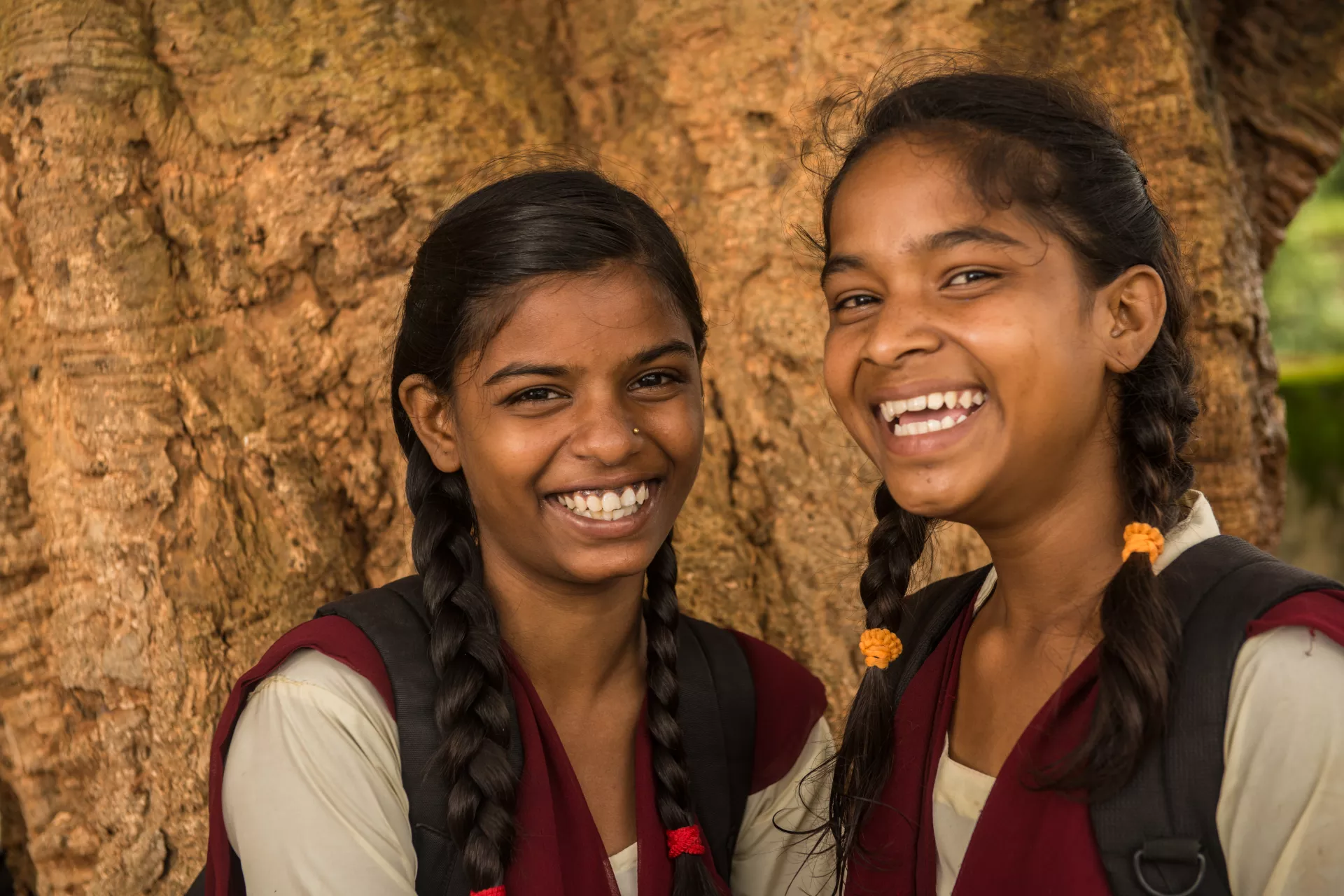 Sapna Kumari (13, left) and Barkha Kumari (13, right) students of the Government Model School Pirra in Kanke block, Ranchi, Jharkhand.