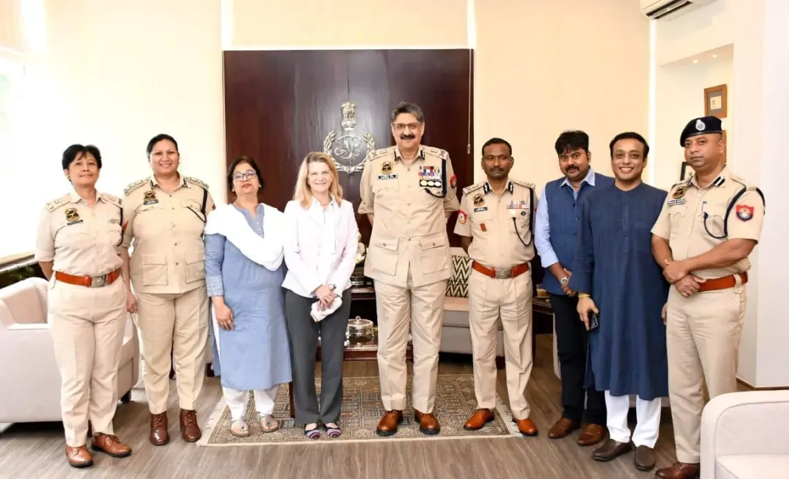 Cynthia McCaffrey, Representative, UNICEF India, with Harmeet Singh, IPS, Director General of Police, Assam and the team from Assam Police Sishu Mitra Programme, an award winning largest child friendly policing program in the country