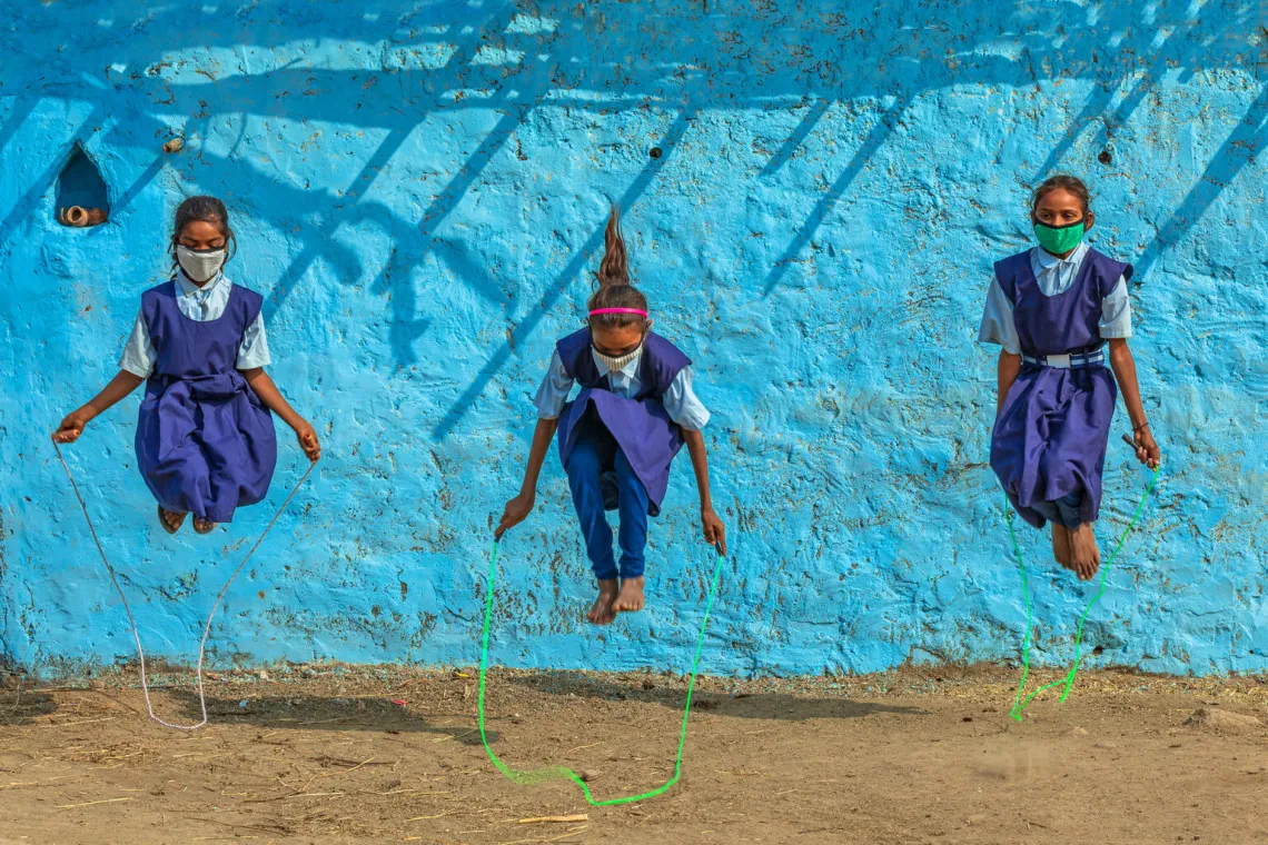 Villages of Jhabua and Dhar in Madhya Pradesh turn blue on World Children's Day.