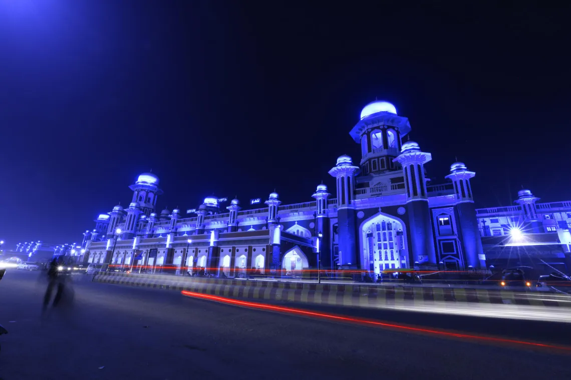 The Char Bagh railway Station in northern Indian city of Lucknow was lit blue on World Children&rsquo;s Day