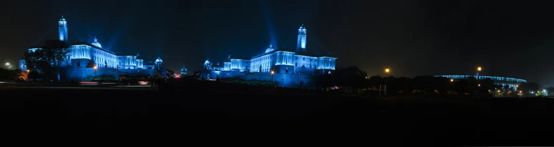 The Rashtrapati Bhavan (Presidential Palace), Prime Minister&rsquo;s Office (North and South Block), the Parliament House Go Blue in solidarity for child rights, highlighting the impact of COVID-19 on children&rsquo;s lives.