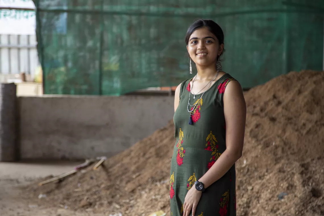 18, APRIL, 2022 : Raashi Shah. 15, a student who has been continuously coming to the centre to see the recycling process at Samarth Bharat Vyaspeeth (SBV), a social organisation, in Thane, Maharashtra 