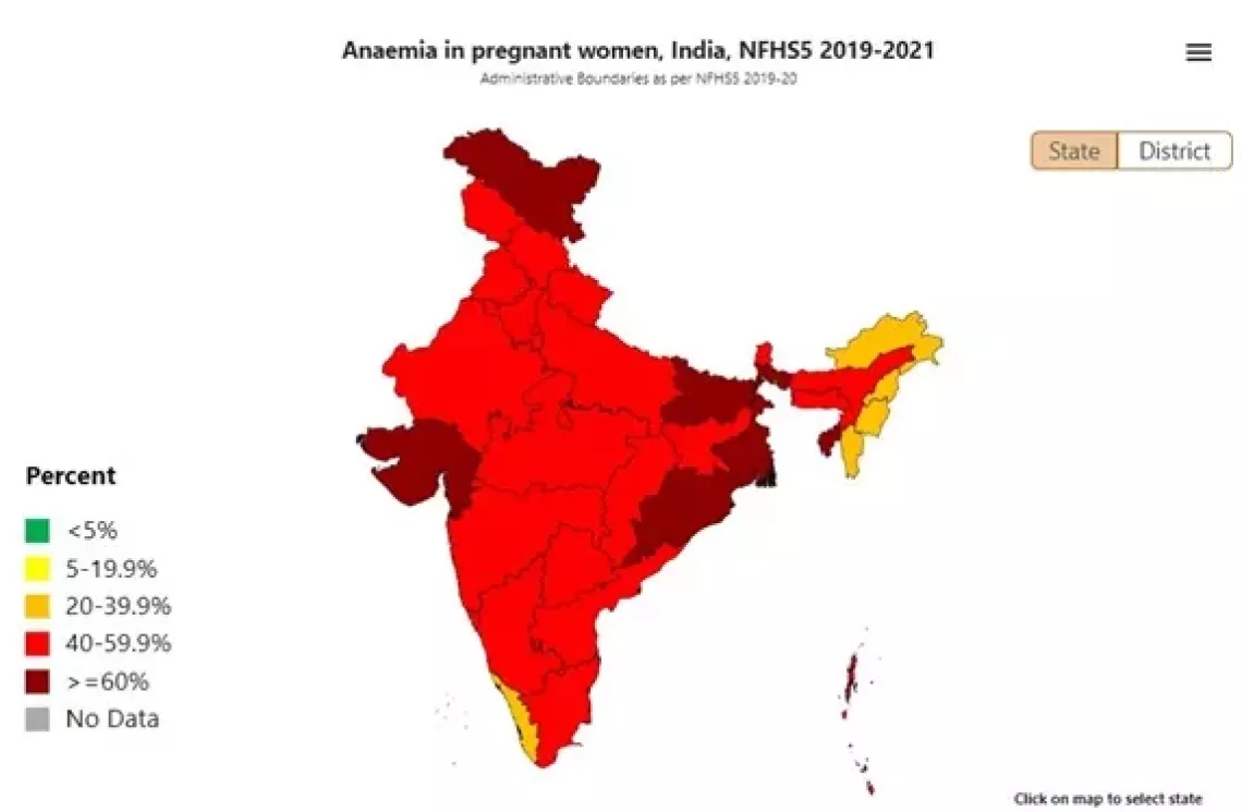 Anaemia in pregnant women, India, NFHS5 2019-2021
