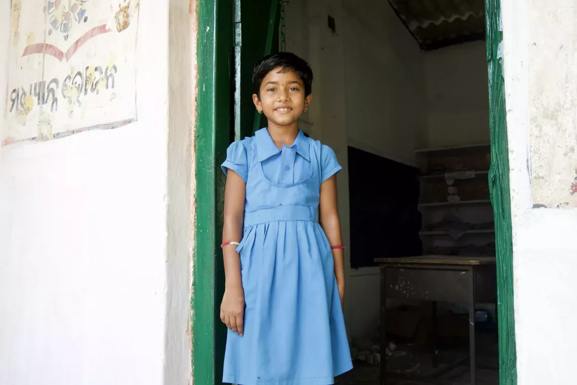 Khushboo, a 9-year-old student at Nildunguri Primary School in Jujumura block, Sambalpur district, Odisha, shares happiness as she enjoys the benefits of having a SATO tap at school and a toilet at her home. Her joyful moment reflects the mission of the India&nbsp;Make&nbsp;a&nbsp;Splash!