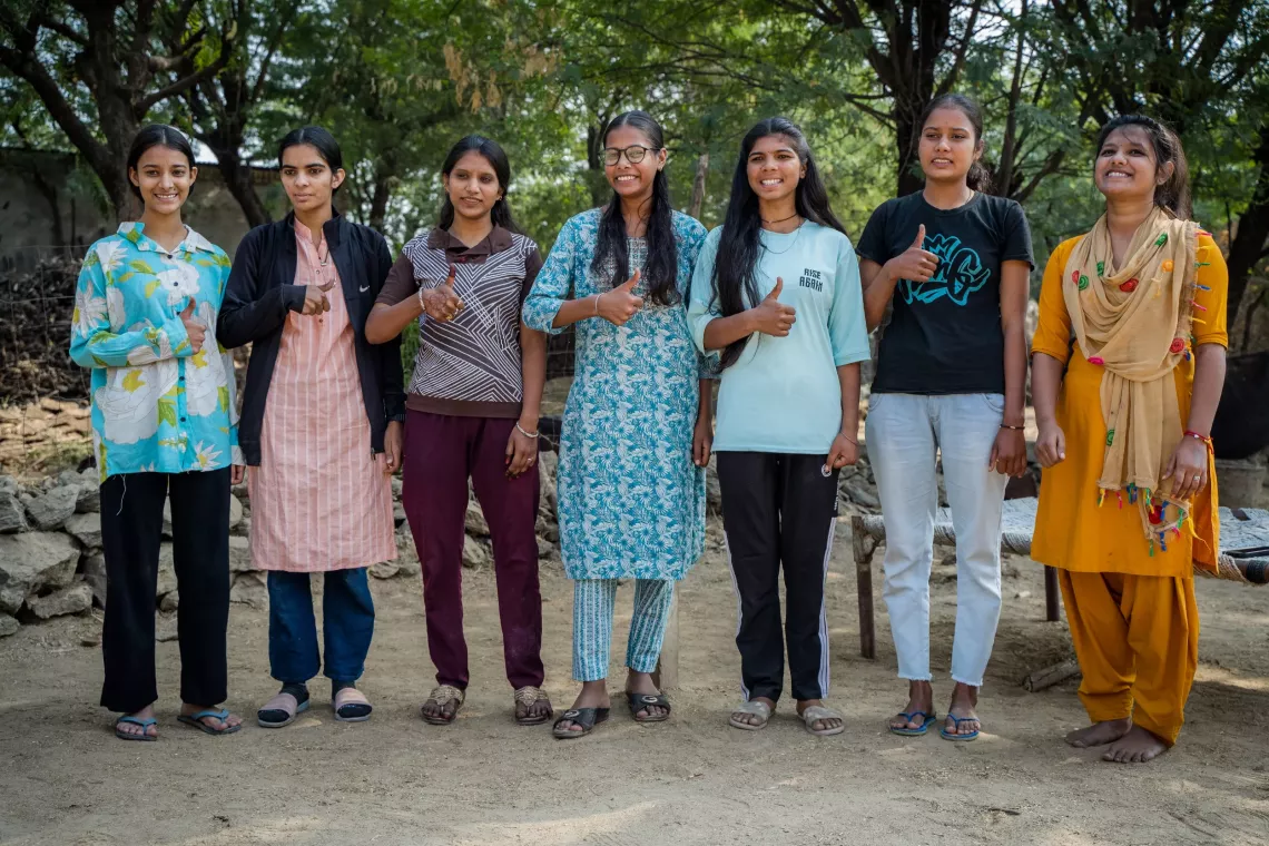 Members of Adolescent &nbsp;Girls Federation (AGF) - Sonia Prajapat, Priya Sharma, Pooja Prajapat, Vasundhara Prajapat (president) Narangi Kumar, &nbsp;Krishna Prajapat and Suman Yogi, (in order from left to right).