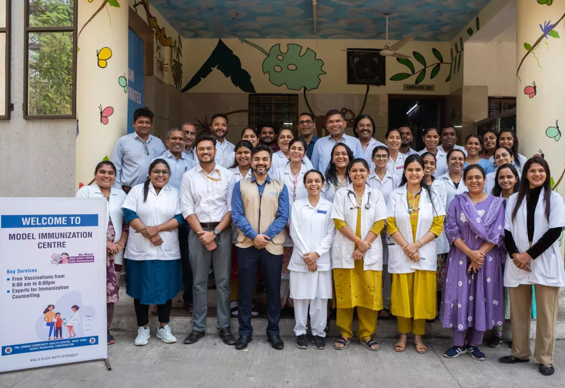 The Model Immunization Centre team at Pal UCHC pictured with the UNICEF Gujarat team.