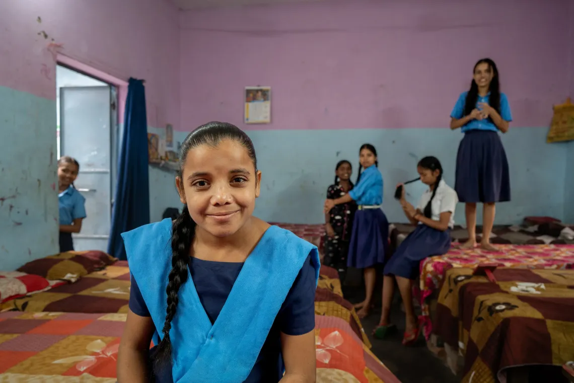 Ladli Khatoon, 18, and other girls are set to attend school at KGBV Ararchi in Purnia. With UNICEF's support and guidance from the District Education Office, teachers and students are learning Indian Sign Language for better communication.