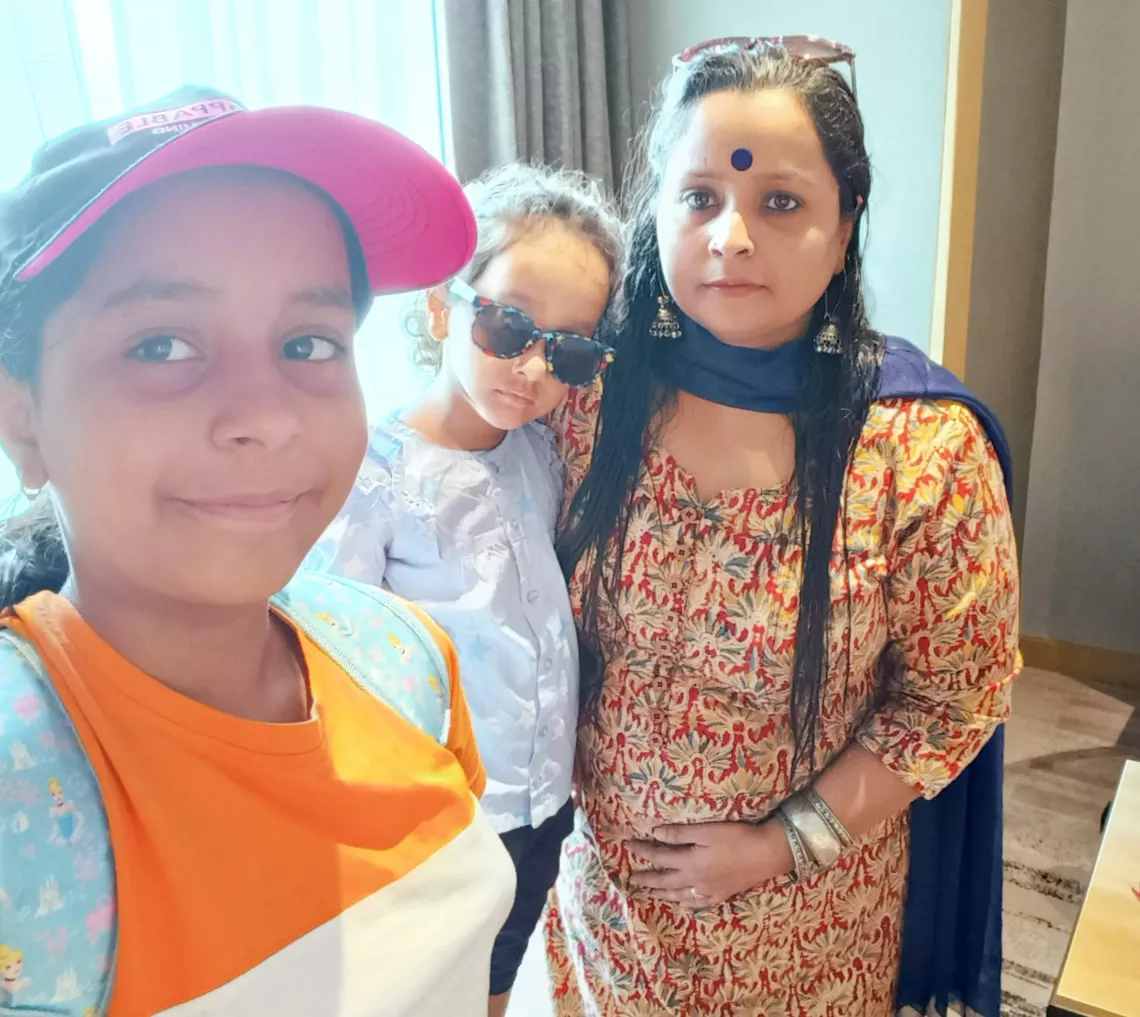 Priyanka Kumari with her daughters