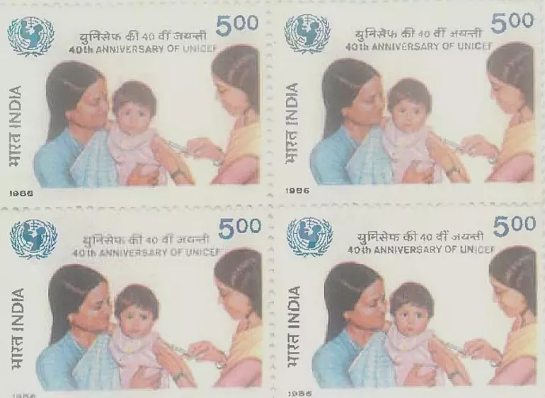 Former UNICEF Staff, Neena Gupta on postage stamp marking UNICEF's 40th Anniversary