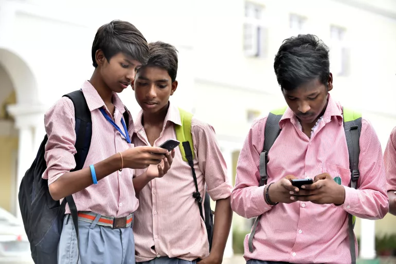 Children and mobile phone use, at N.P. Boys Senior Secondary School, Mandir Marg, Delhi Date 31-08-2016. 