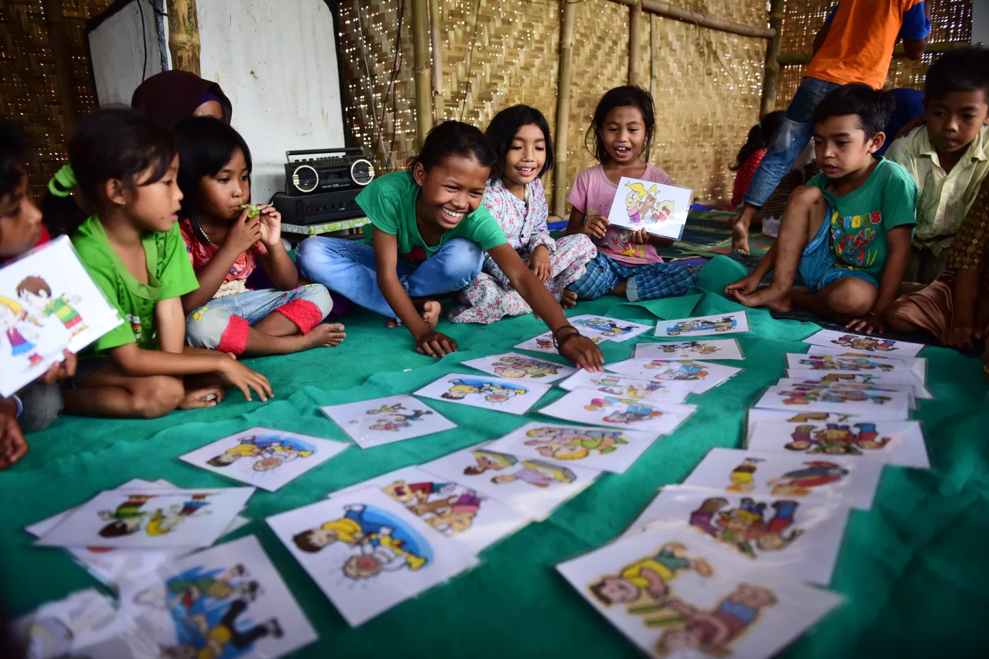Children play together at the child protection post in Senaru Village, North Lombok, West Nusa Tenggara.