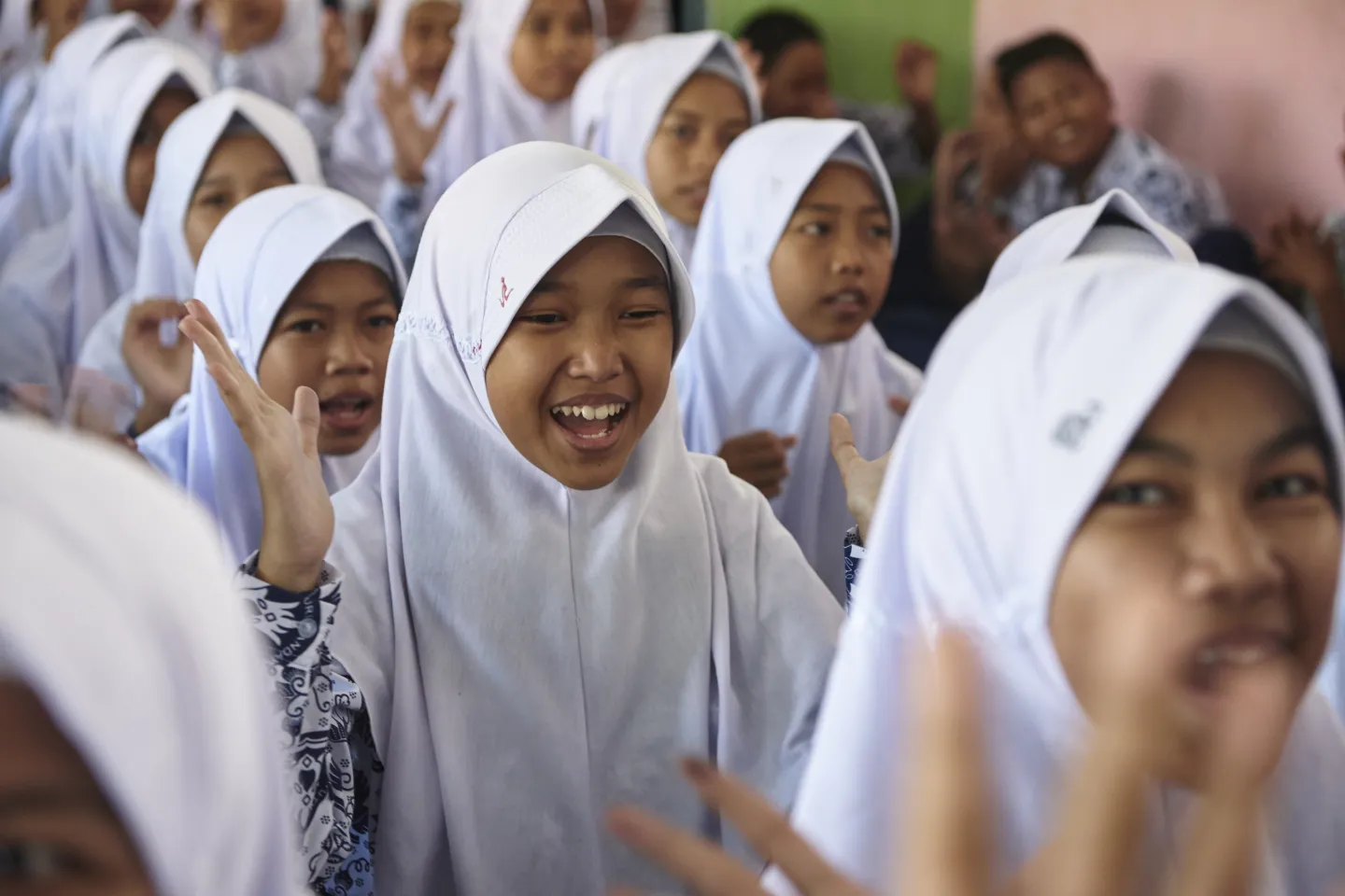 Girls take part in an anti-bullying programme at school in Sulawesi, Indonesia