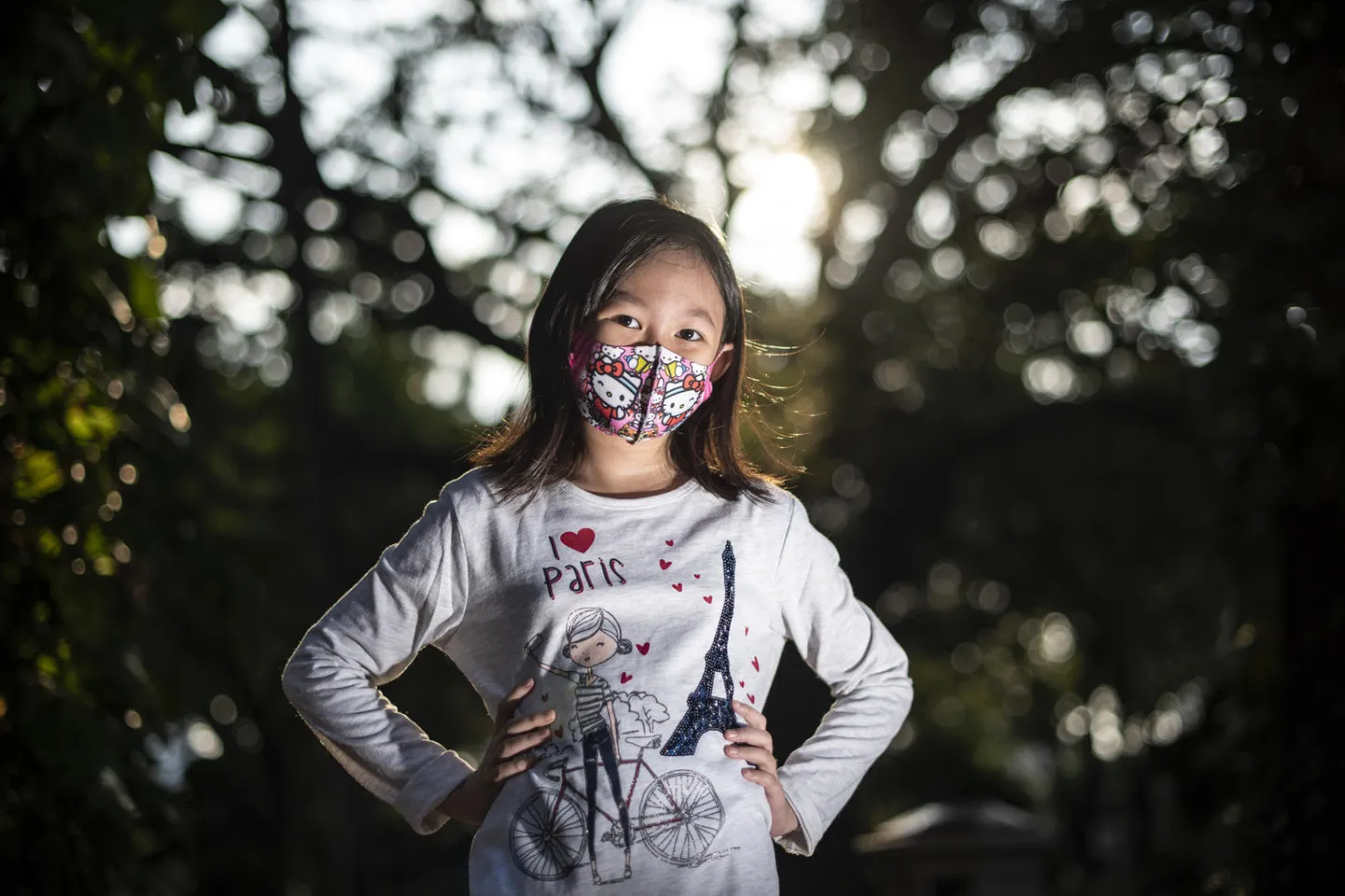 A girl wearing a cloth mask