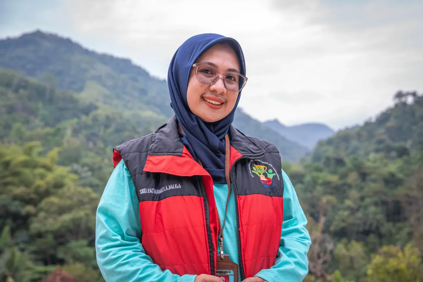 Susi smiles in Desa Margamulya, Kampung Cikadu, Garut, West Java, on 18 June 2025.