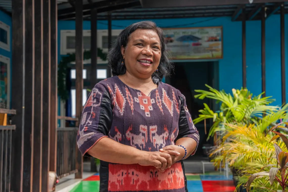 Ibu Erni Hailitik, Headmaster of TKN Kelapa Lima, at the TKN Kelapa Lima Public Early Childhood Education (ECE) Centre, Kupang Municipality, East Nusa Tenggara, on 11 December 2025 
