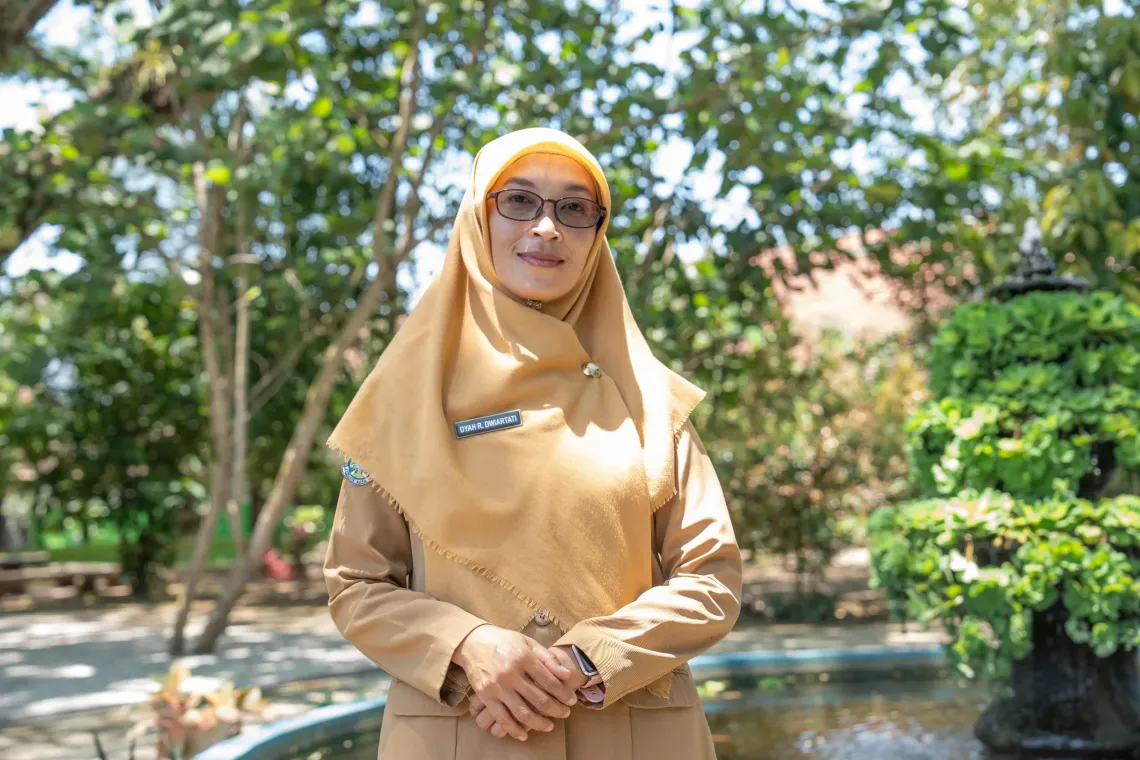  Dyah, teacher in SMAN 1 Karangan, in the school grounds of SMAN 1 Karangan, Trenggalek, East Java, on 23 September 2025.