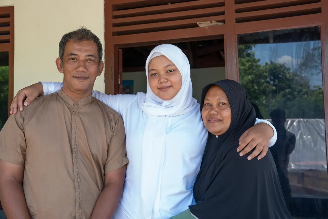 Vian, age 18, at her home with her parents, in Trenggalek, East Java, on 24 September 2025.