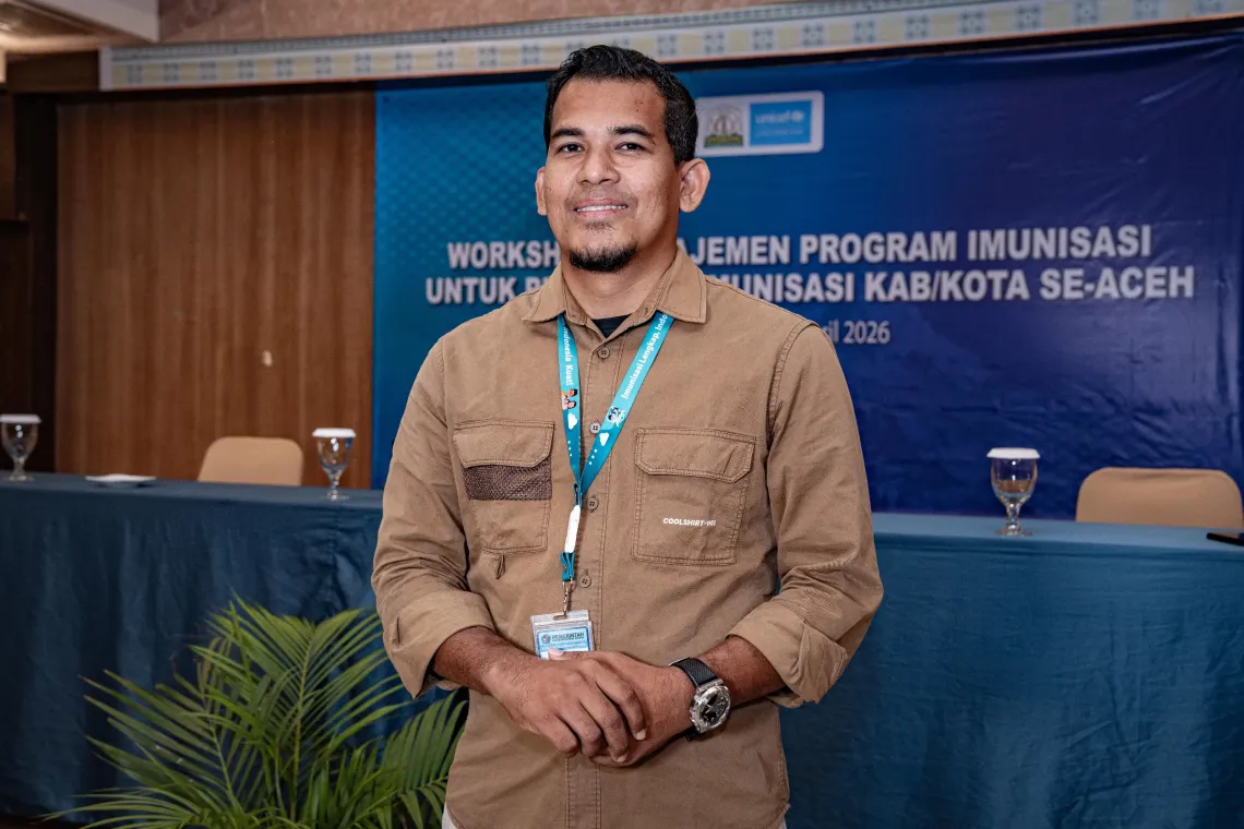 Arif Irwandi, head of the Immunization Team at the Pidie District Health Office, prepares for a discussion about immunization in Banda Aceh District, Aceh Province, Indonesia.