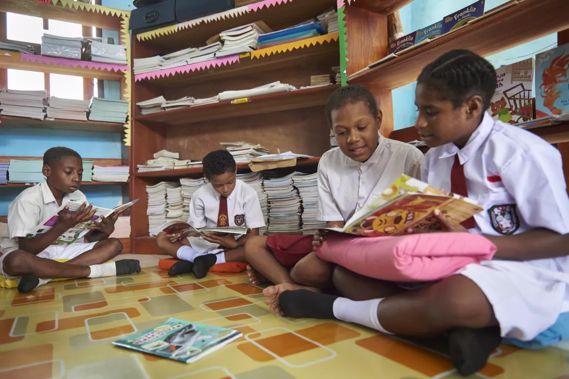 Students in school library