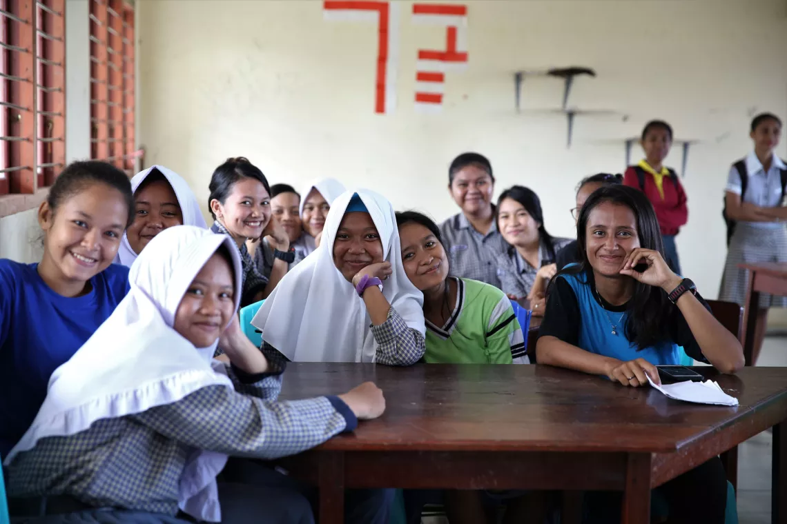 Girls in classroom.