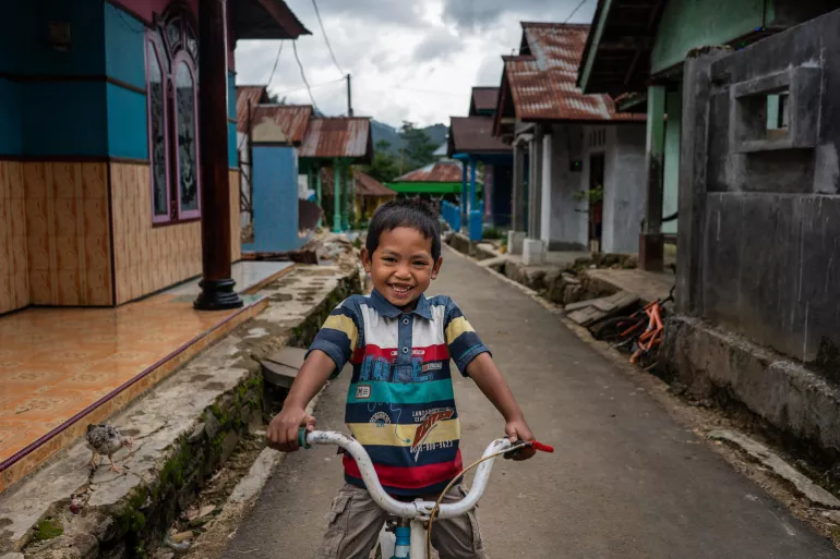 A boy biking