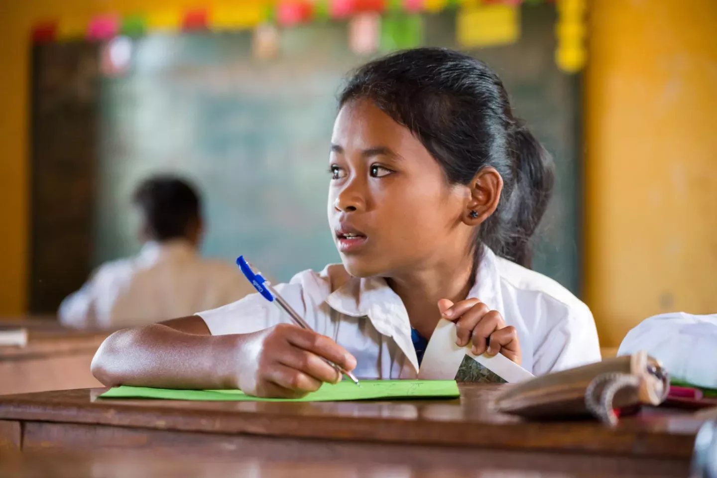 A girl at school in Cambodia